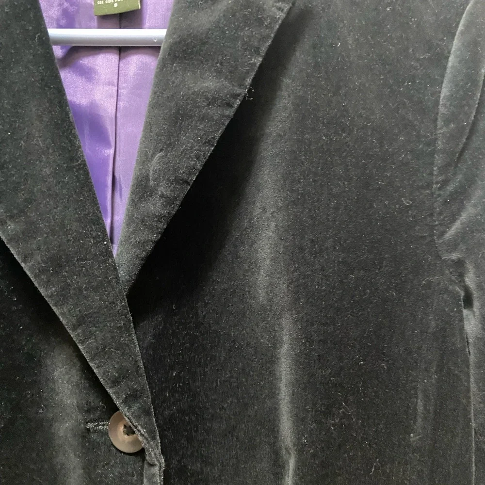 Vtg Eddie Bauer Womens 8 Velvet Velour 3 Button Blazer Jacket Suit Coat Black - Picture 2 of 4
